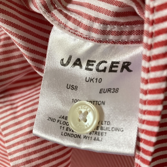 1980s Vintage Jaeger Red and White Fine Striped Fitted Collared Blouse UK Sz 10 - Picture 9 of 15